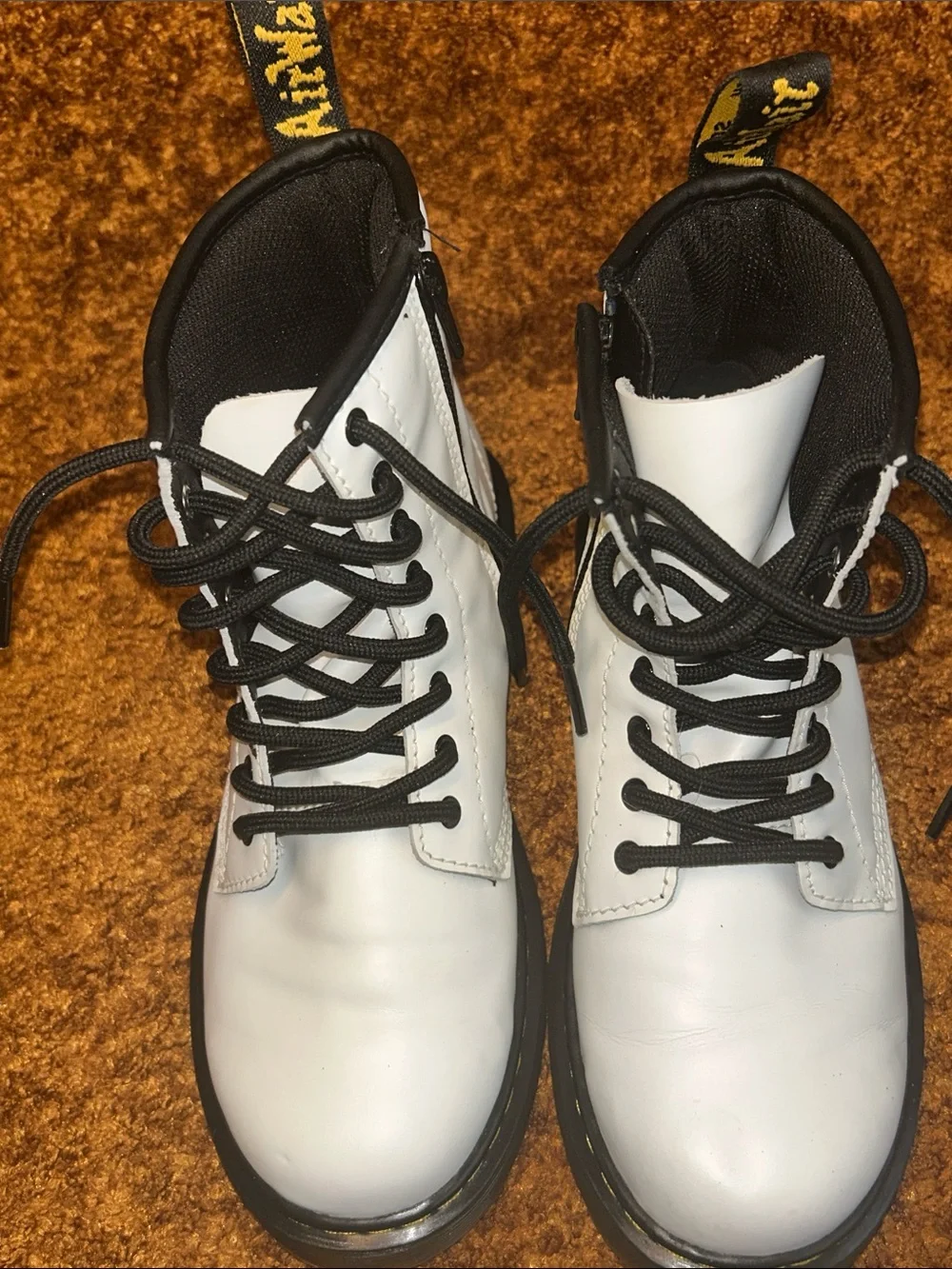 Dr. Martens White Leather Ankle Boots with Black Sole and Trim